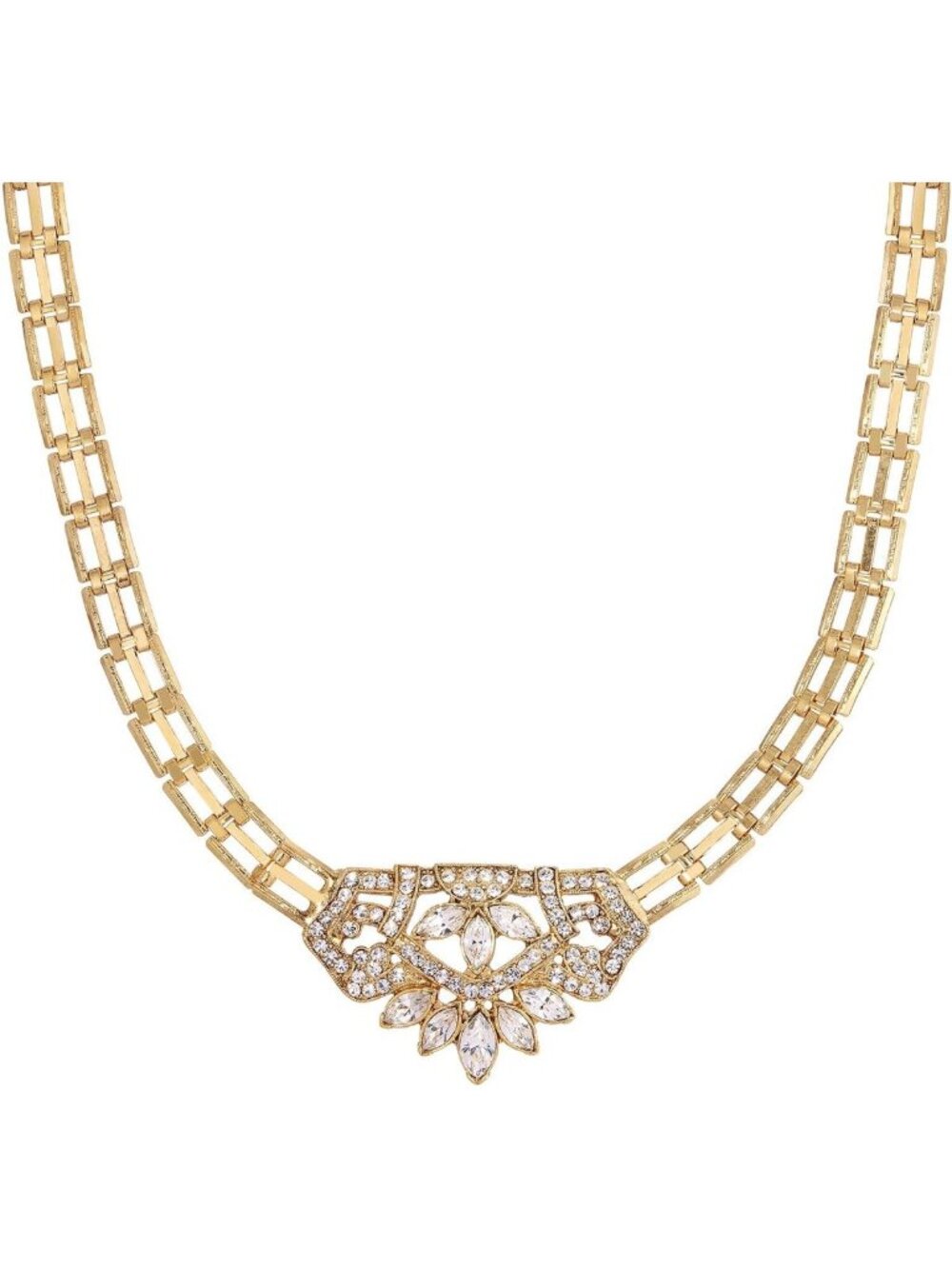 Elegant Crystal Brick Link Pendant Necklace for Women - 18" Fashion Jewelry